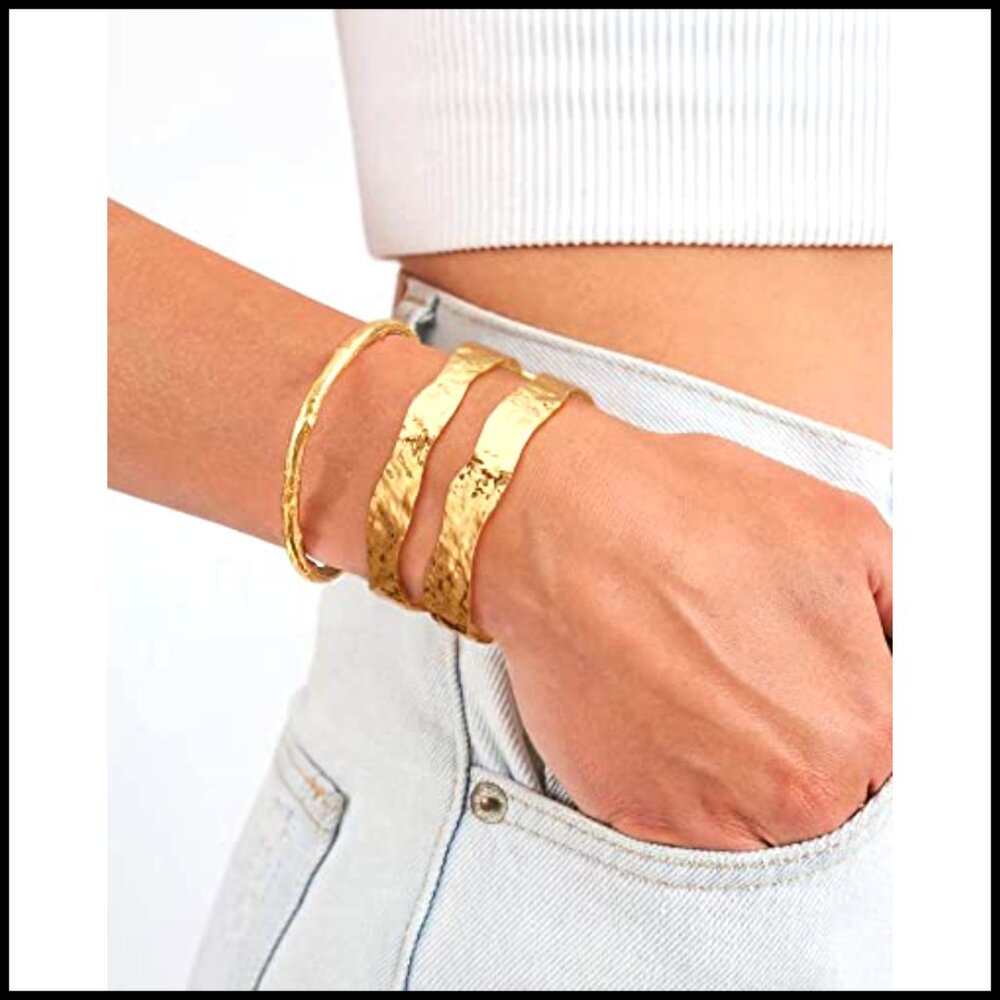 Gold Plated Cuff Bangle Adjustable Statement Brac… - image 6